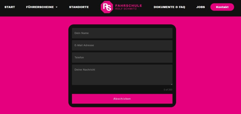Kontaktformular auf der Seite der Fahrschule Rolf Schmitz