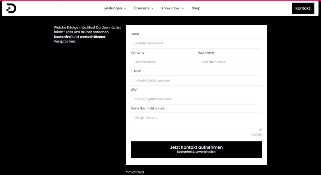 Kontaktformular auf der Seite der digitallotsen